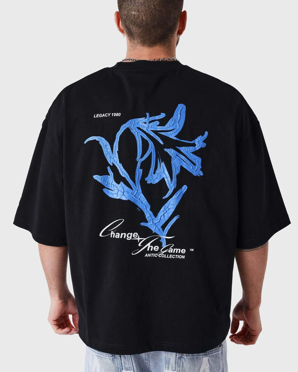 Project X Paris T-Shirt Floral Brodé Zwart achteraanzicht
