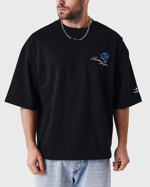 Project X Paris T-Shirt Floral Brodé Zwart vooraanzicht