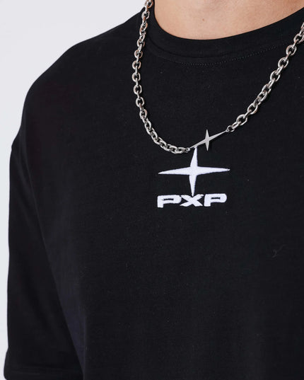 Project X Paris Layering T-Shirt Zwart met Wit, detailopname.