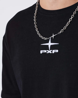 Project X Paris Layering T-Shirt Zwart met Wit, detailopname.