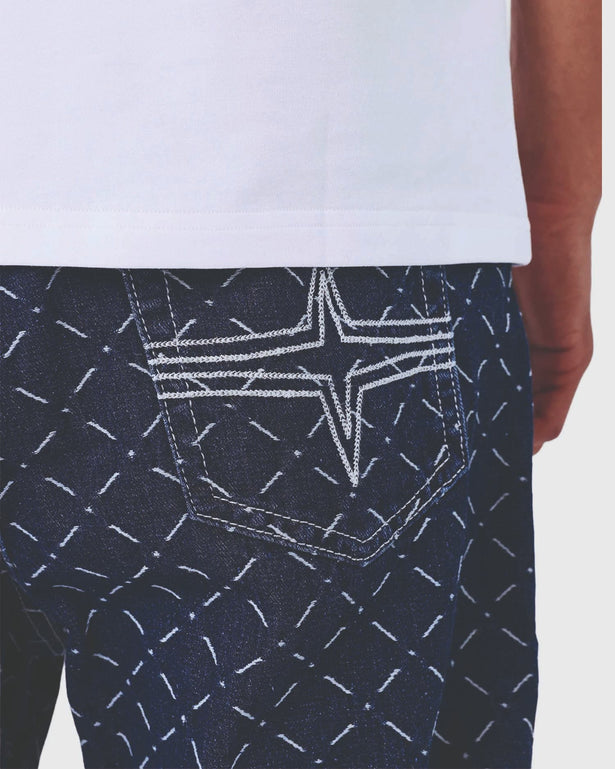 Project X Paris Pattern Denim Broek Donkerblauwclose up