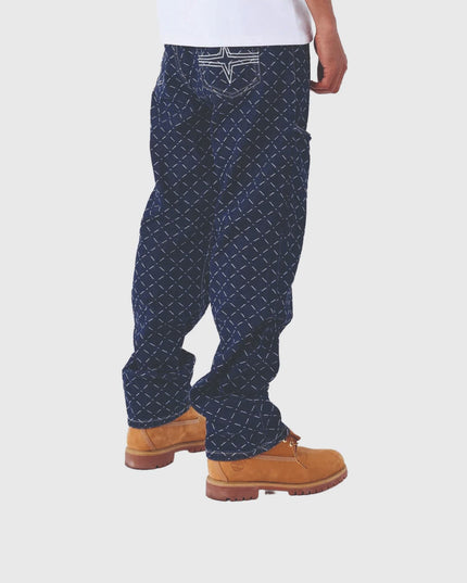 Project X Paris Pattern Denim Broek Donkerblauw zijaanzicht