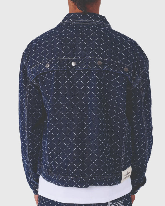 Project X Paris Pattern Denim Jacket Donkerblauw achteraanzicht
