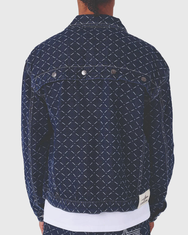 Project X Paris Pattern Denim Jacket Donkerblauw achteraanzicht