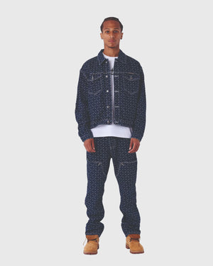 Project X Paris Pattern Denim Jacket Donkerblauw vooraanzicht