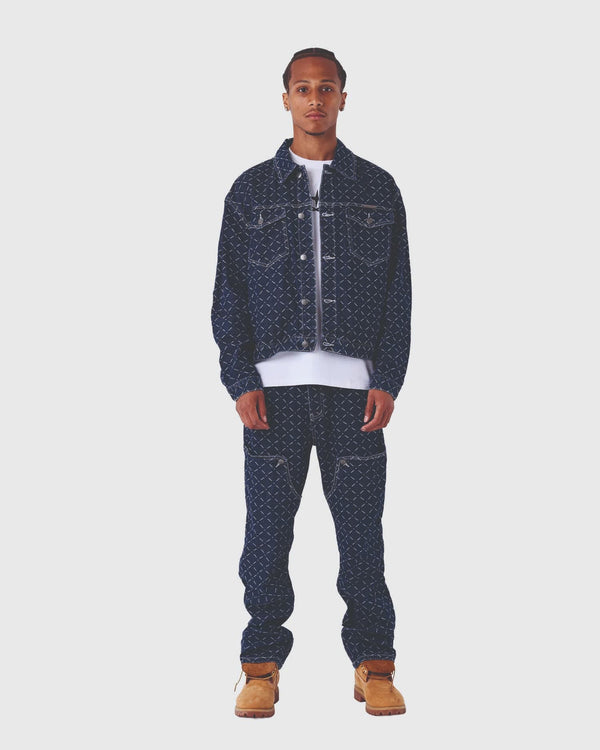 Project X Paris Pattern Denim Jacket Donkerblauw vooraanzicht