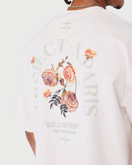 Project X Paris T shirt Gothic Roses Creme achteraanzicht