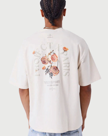 Project X Paris T shirt Gothic Roses Creme achteraanzicht