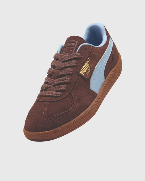 Puma Palermo Suede Unisex Sneaker Bruin Blauw zwevend aanzicht