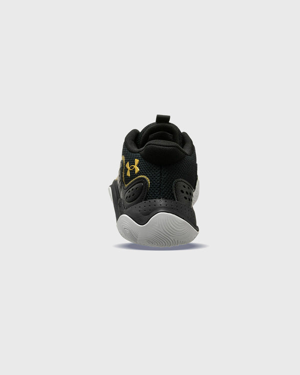 Under Armour Jet '23 GS Basketbalschoen Zwart Goud achteraanzicht