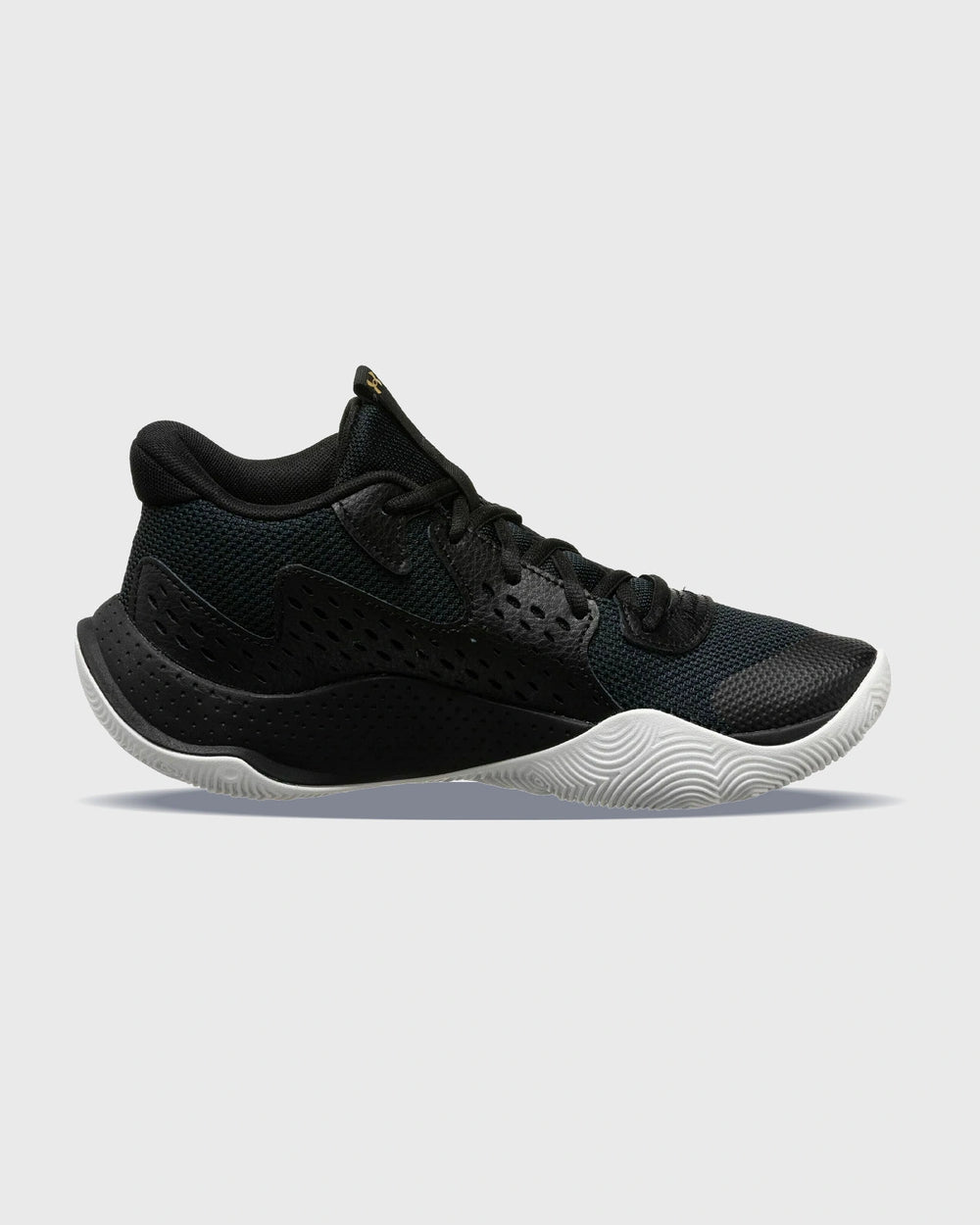 Under Armour Jet '23 GS Basketbalschoen Zwart Goud linkeraanzicht