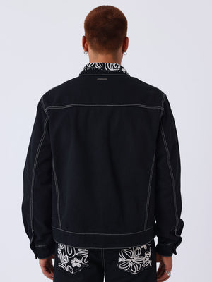 Project X Paris Floral Denim Jacket Zwart