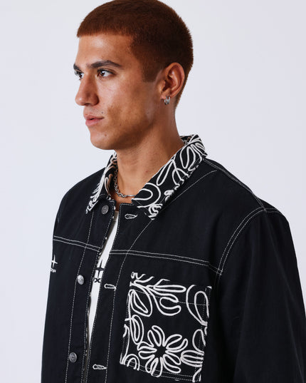 Project X Paris Floral Denim Jacket Zwart