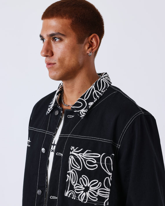 Project X Paris Floral Denim Jacket Zwart