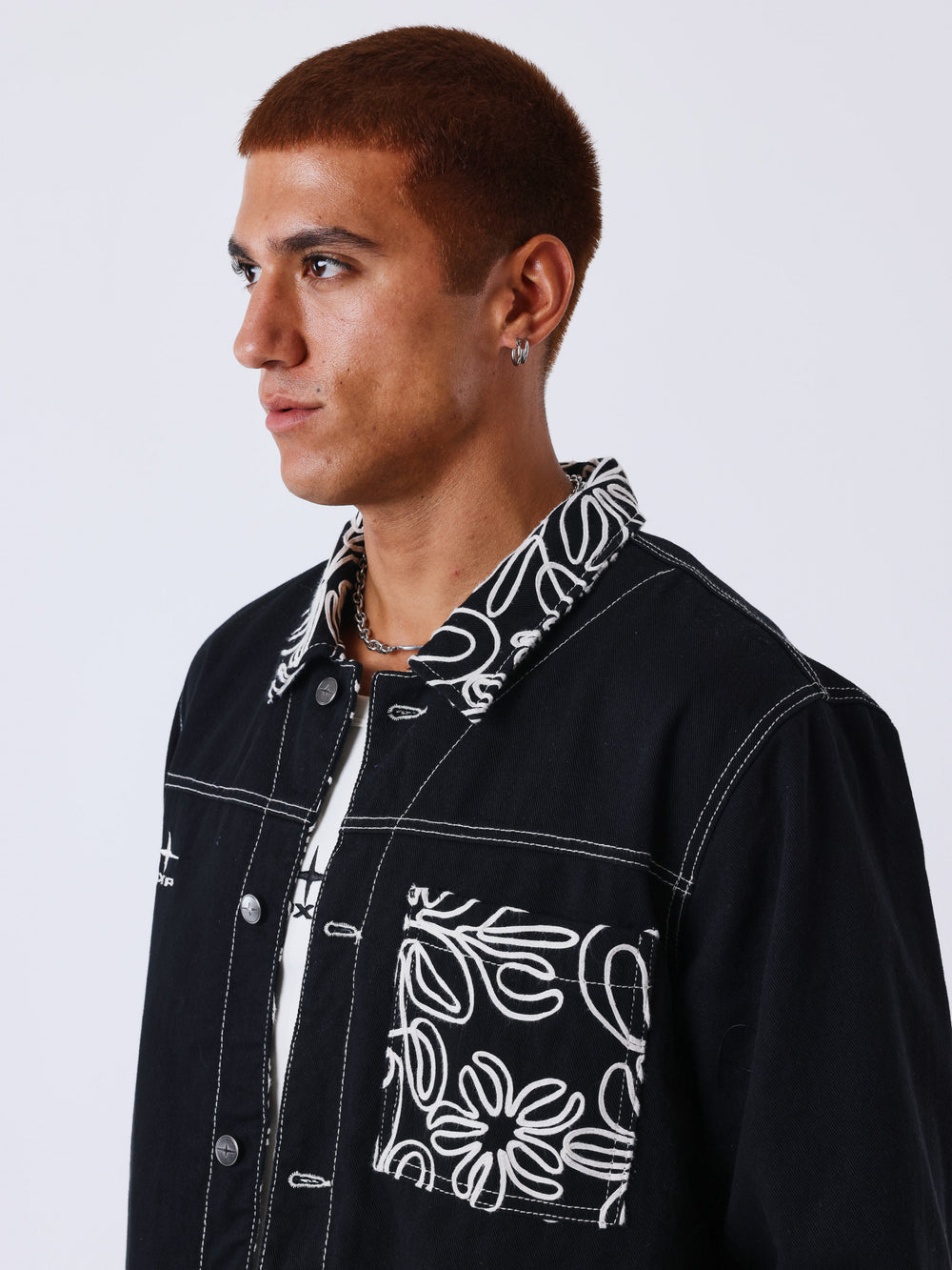 Project X Paris Floral Denim Jacket Zwart