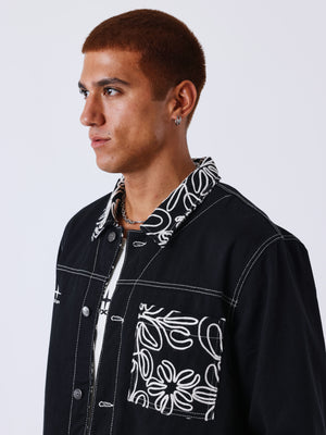 Project X Paris Floral Denim Jacket Zwart