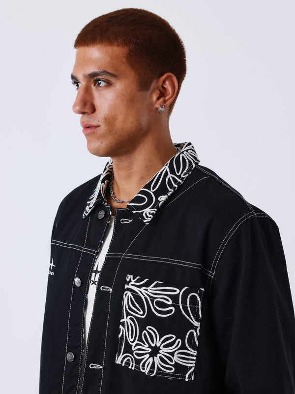 Project X Paris Floral Denim Jacket Zwart