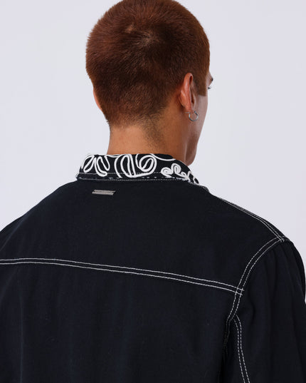 Project X Paris Floral Denim Jacket Zwart