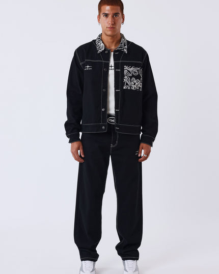 Project X Paris Floral Denim Jacket Zwart