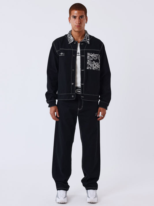 Project X Paris Floral Denim Jacket Zwart