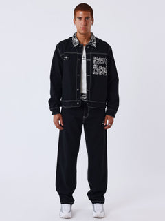 Project X Paris Floral Denim Jacket Zwart