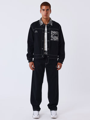 Project X Paris Floral Denim Jacket Zwart