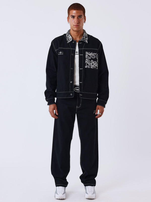 Project X Paris Floral Denim Jacket Zwart