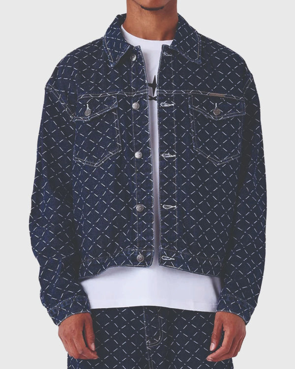 Project X Paris Pattern Denim Jacket Donkerblauw vooraanzicht