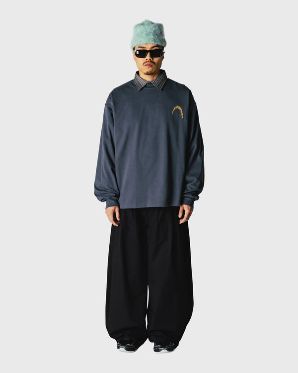 Woodbird Beam LS Warp Tee Blauw ver
