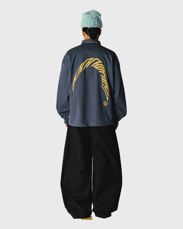 Woodbird Beam LS Warp Tee Blauw achteraanzicht