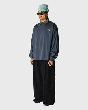 Woodbird Beam LS Warp Tee Blauw zijaanzicht