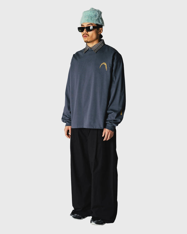 Woodbird Beam LS Warp Tee Blauw zijaanzicht