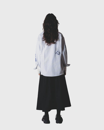 Woodbird Becca Ox Writing Overhemd Wit Blauw