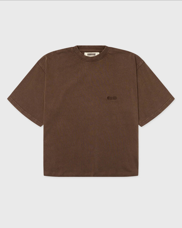 Woodbird Juno Warp Acid T-shirt bruin, vooraanzicht plat gelegd