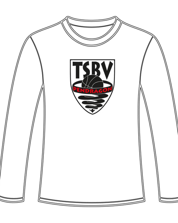 T.S.B.V. Pendragon Longsleeve logo Groot Rood Wit