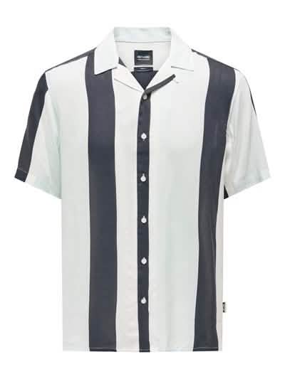 Wayne Like Reg Stripe Viscose Shirt Dark Navy