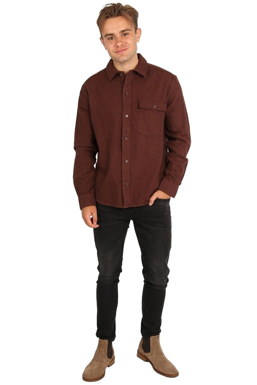 Tom Life Rlx Slub Solid Shirt Rasé Chocolat