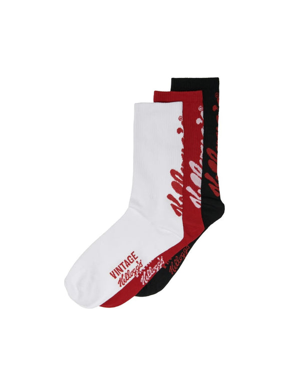 Only & Sons Kellogg's Socks 3 pack Wit Rood Zwart