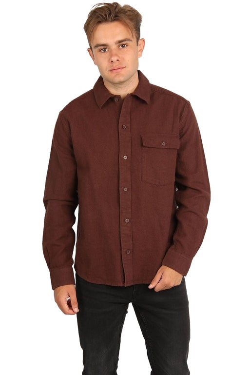 Tom Life Rlx Slub Solid Shirt Rasierte Schokolade