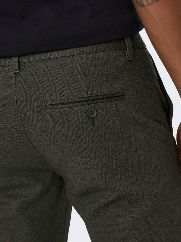 Mark Pant Herringbone Print OLive Night